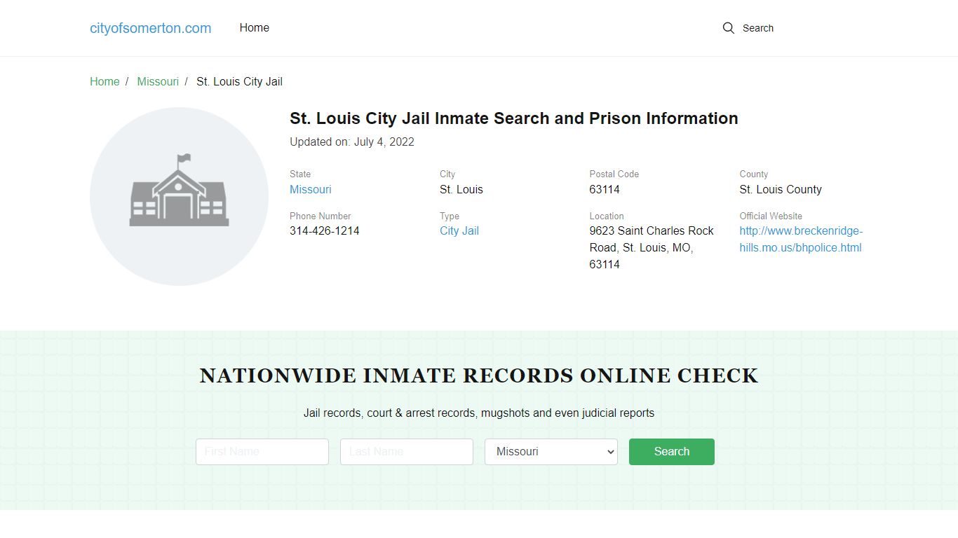 St. Louis City Jail Inmate Search and Prison Information - City of Somerton